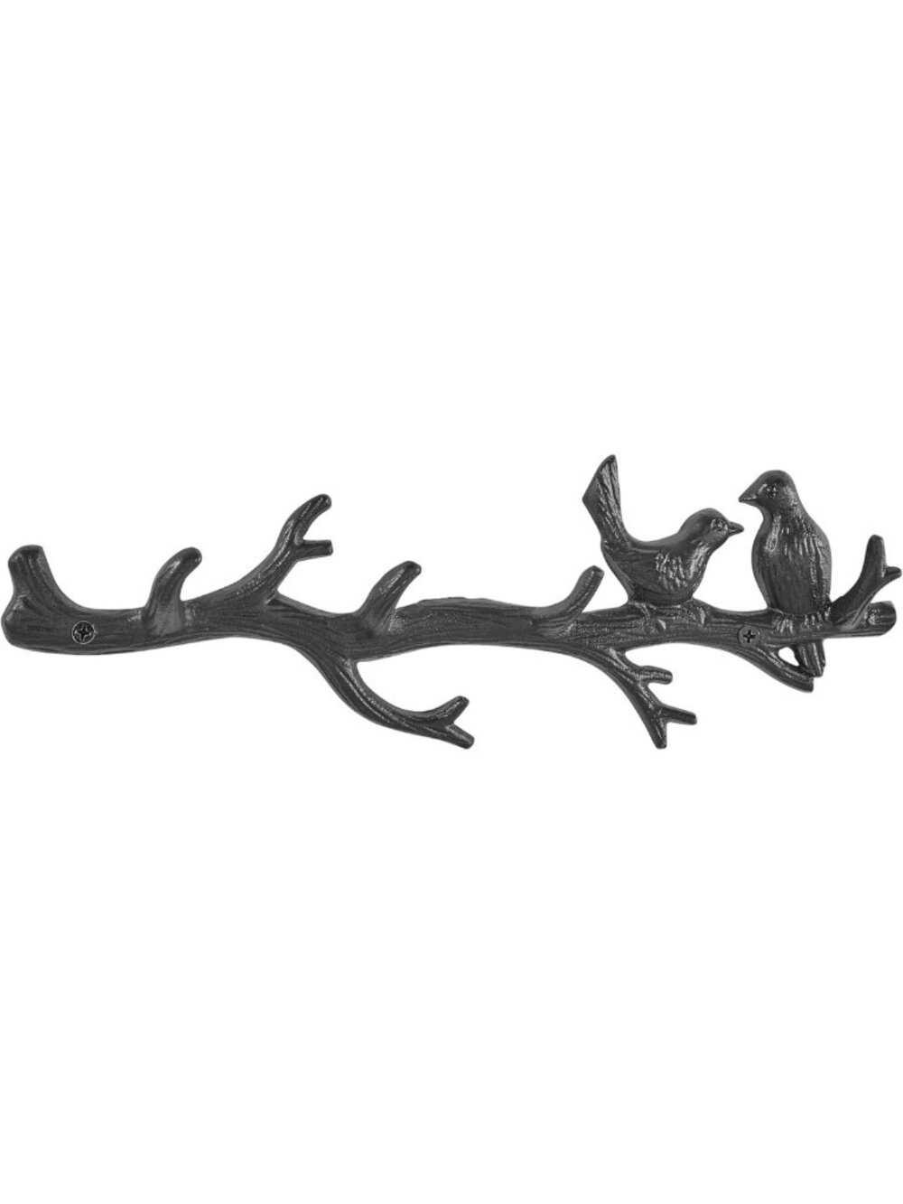Dark Brown Cast Iron Bird Wall Sculpture with 4 Hooks - Decorative Utility Hook
